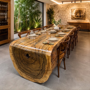 Mesa Cascata Curva de Madeira Maciça para Sala de Jantar - Pronta Entrega