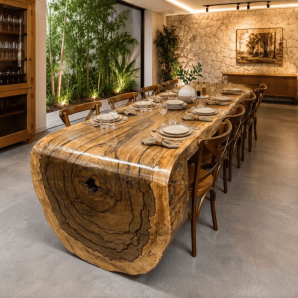 Mesa Cascata Curva de Madeira Maciça para Sala de Jantar - Pronta Entrega