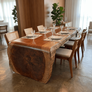 Mesa Cascata com Prancha Curva em Madeira de Lei Nobre para até 8 Lugares