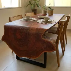 Mesa Cascata Tronco Orgânico Madeira Maciça Tonalidade Avermelhada