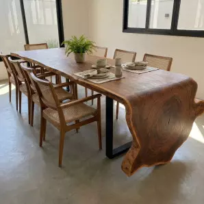 Mesa Cascata com Prancha Curva em Madeira de Lei Tronco Maciço Rústico Chique Área Gourmet