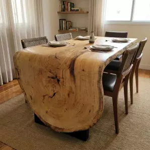 Mesa Cascata Prancha Curva Madeira Clara Nobre Tronco Orgânico Sala de Jantar