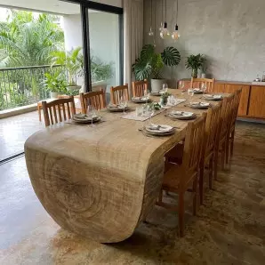 Mesa Estilo Cascata em Tora Inteiriça de Madeira Maciça Prancha Curva Pronta Entrega em São Paulo
