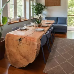 Mesa Pranchão Cascata de Madeira Maciça com Borda Orgânica e Design Conceito