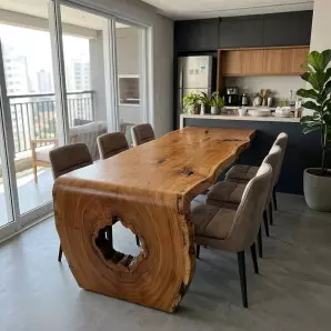Mesa de Jantar Cascata Prancha Curva Maciça Pronta Entrega SP