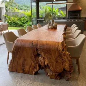 Mesa Cascata Design Orgânico em Tronco Inteiriço de Madeira Nobre