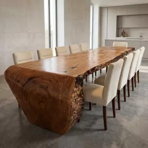 Mesa de Jantar Prancha Única Estilo Cascata em Madeira Nobre