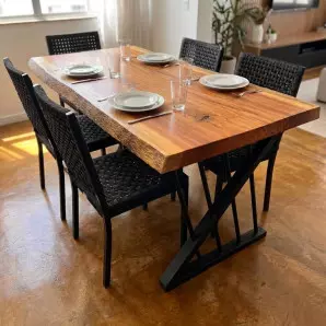 Mesa Prancha Tampo Maciço de Tronco Nobre com Base Geométrica