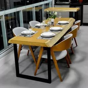 Mesa De Jantar Rústica Prancha Inteiriça Madeira Maciça com Pé de Ferro Pronta Entrega
