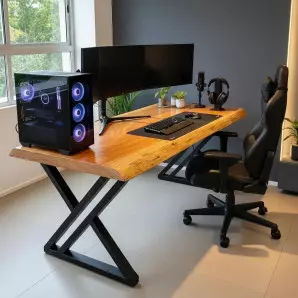 Mesa Escrivaninha de Prancha de Madeira Maciça Para Setup Gamer e Estudo