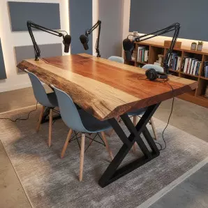 Mesa Prancha Industrial de Madeira Maciça para Estúdio de Podcast, Gravação e Reunião