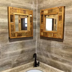 moldura rustica para espelho - quadrada madeira de demolicao